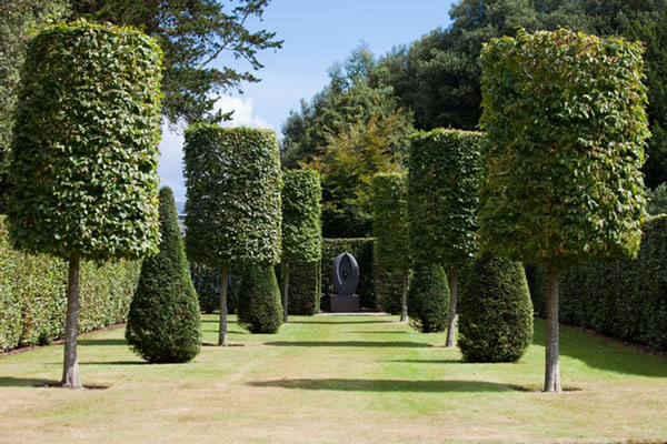 jardin composé d'arbustes en topiaire