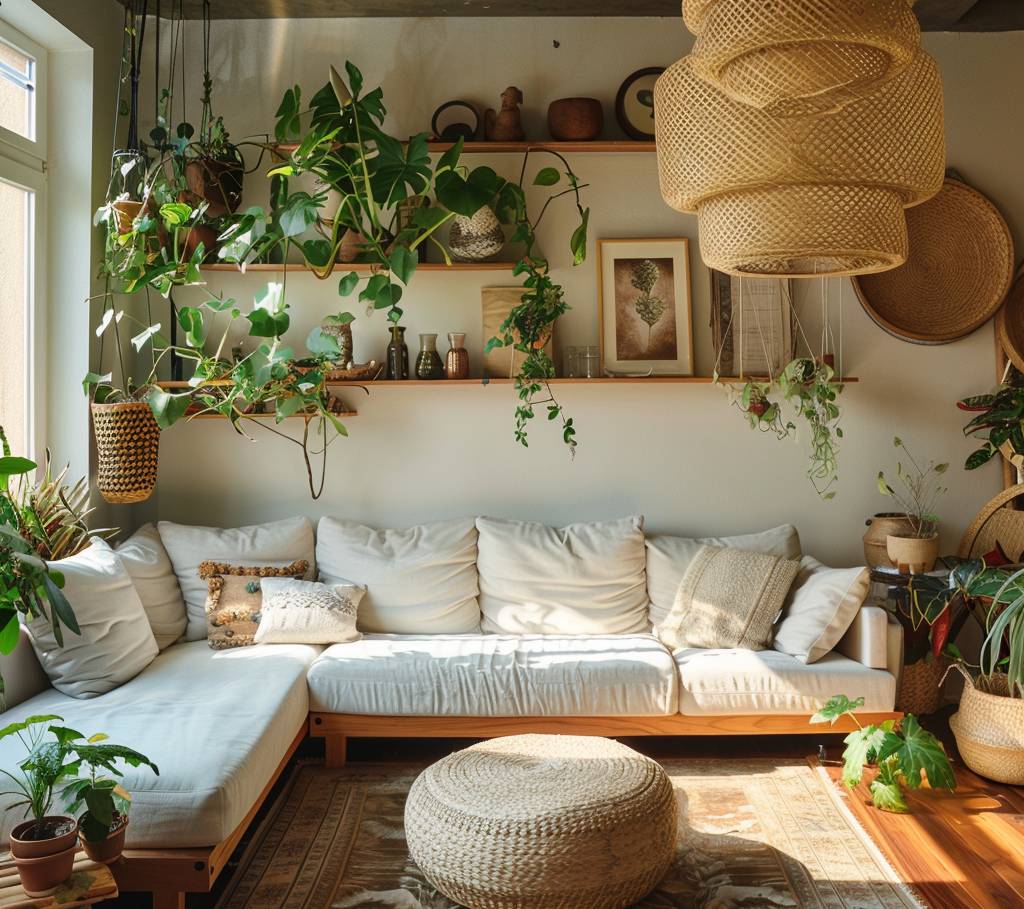 salon avec plantes verte interieur