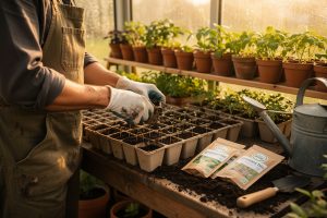 jardinier preparant semis bio