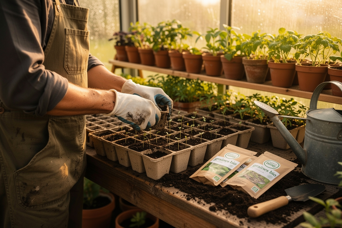 jardinier preparant semis bio