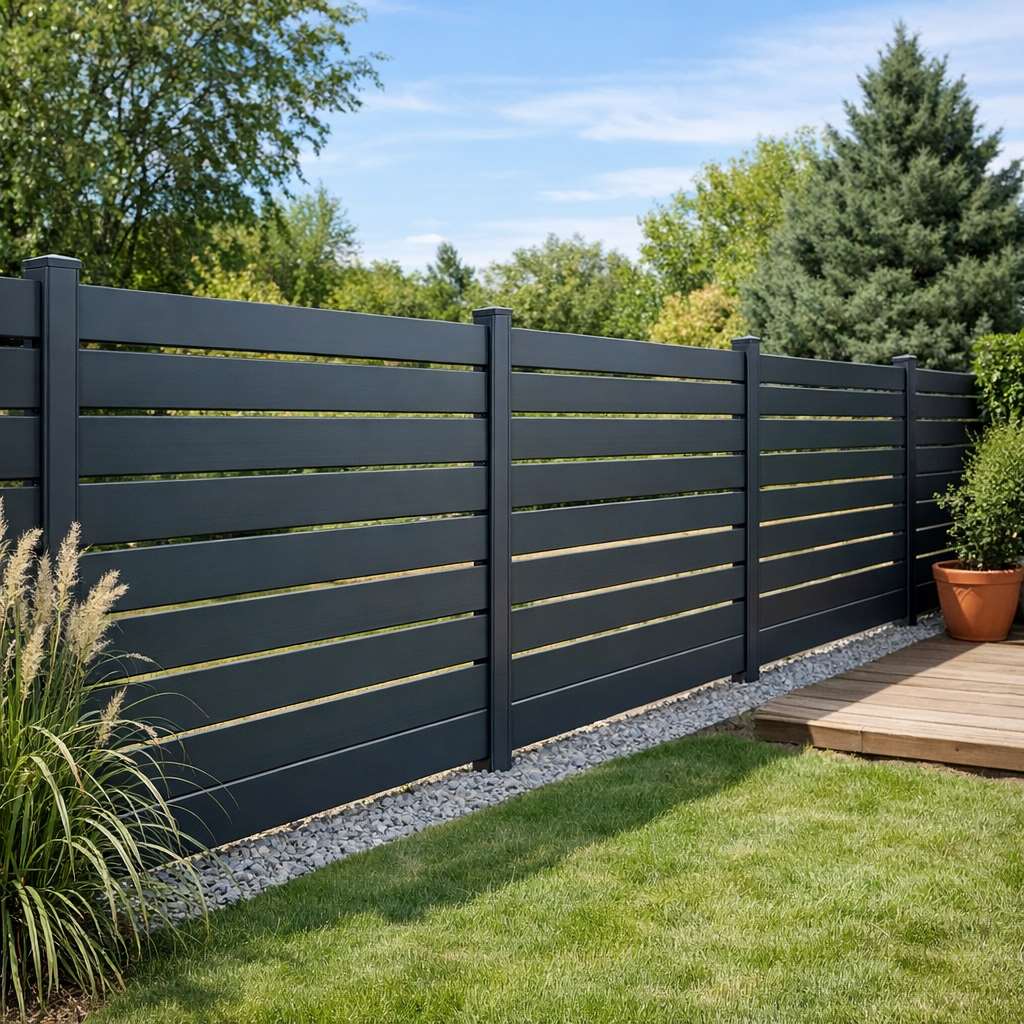 Palissade persienne en aluminium dans un jardin